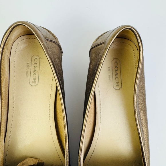 Coach Fortunata Gold-Tone Metallic Leather Loafers Shoes A3791 Women's Size 9B - Picture 11 of 11